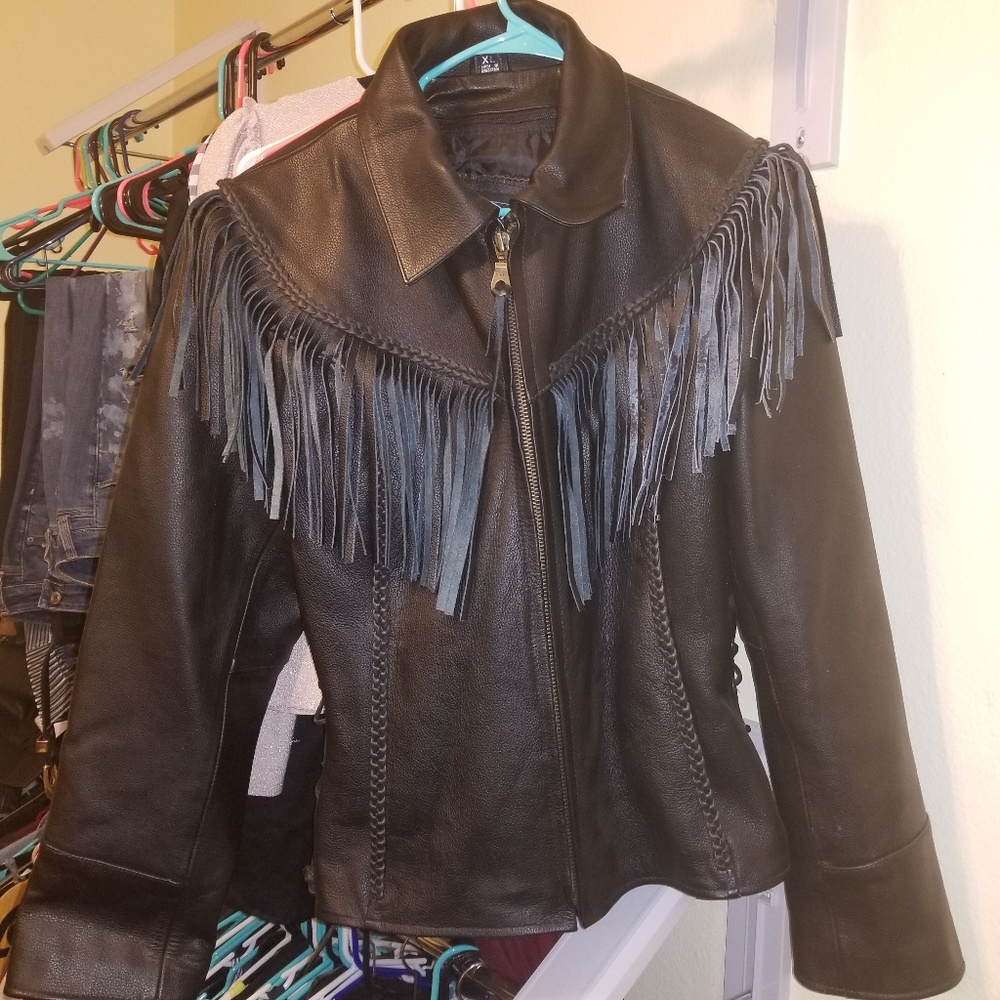 Genuine leather fringe motorcycle jacket